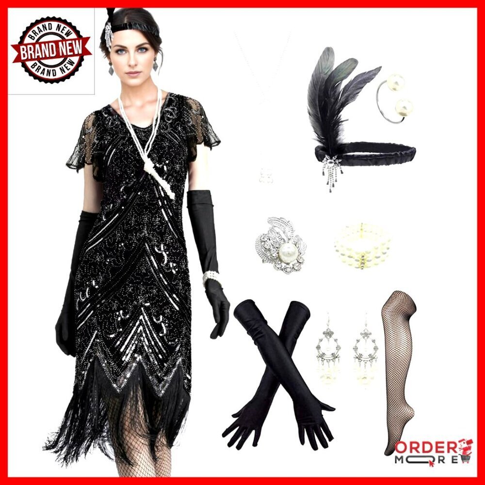 Flapper Dress Sequins 1920s Gatsby Cocktail Dress with Accessories Set